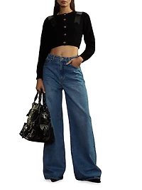 Wool Bow Cropped Crewneck Cardigan