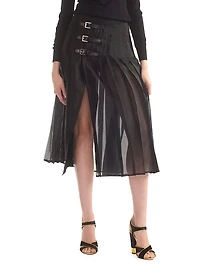 Buckle Pleated Organza Midi-Skirt