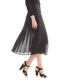 Buckle Pleated Organza Midi-Skirt