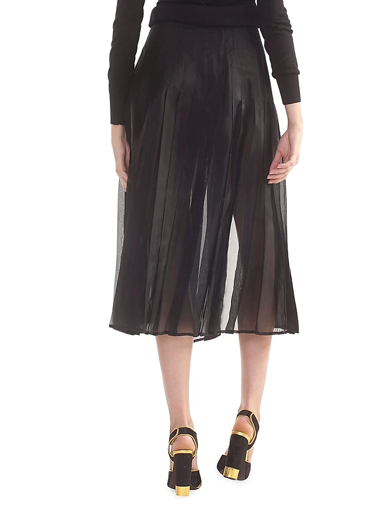 Buckle Pleated Organza Midi-Skirt