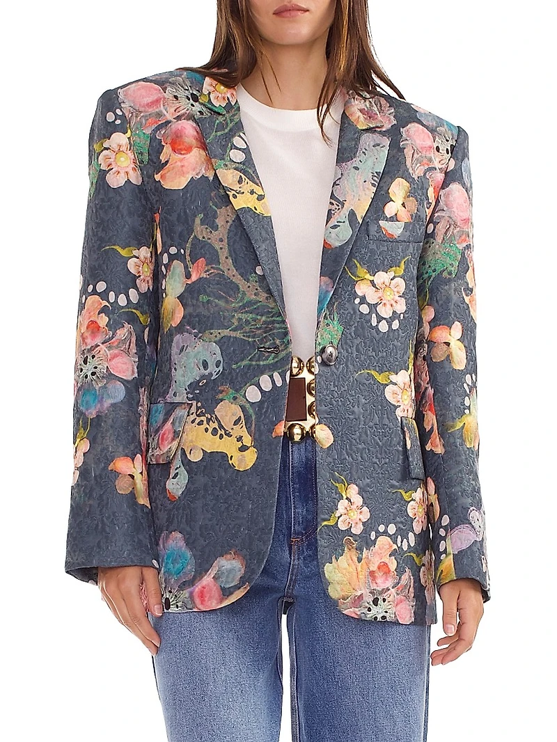 Floral Brocade Oversized Single-Breasted Blazer