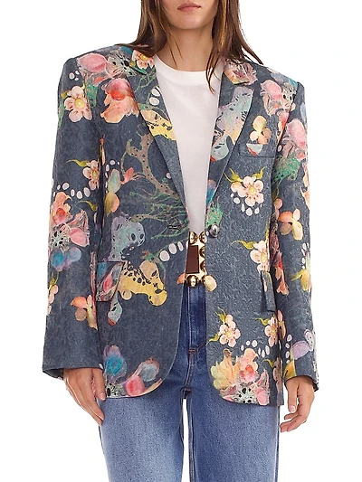 Floral Brocade Oversized Single-Breasted Blazer