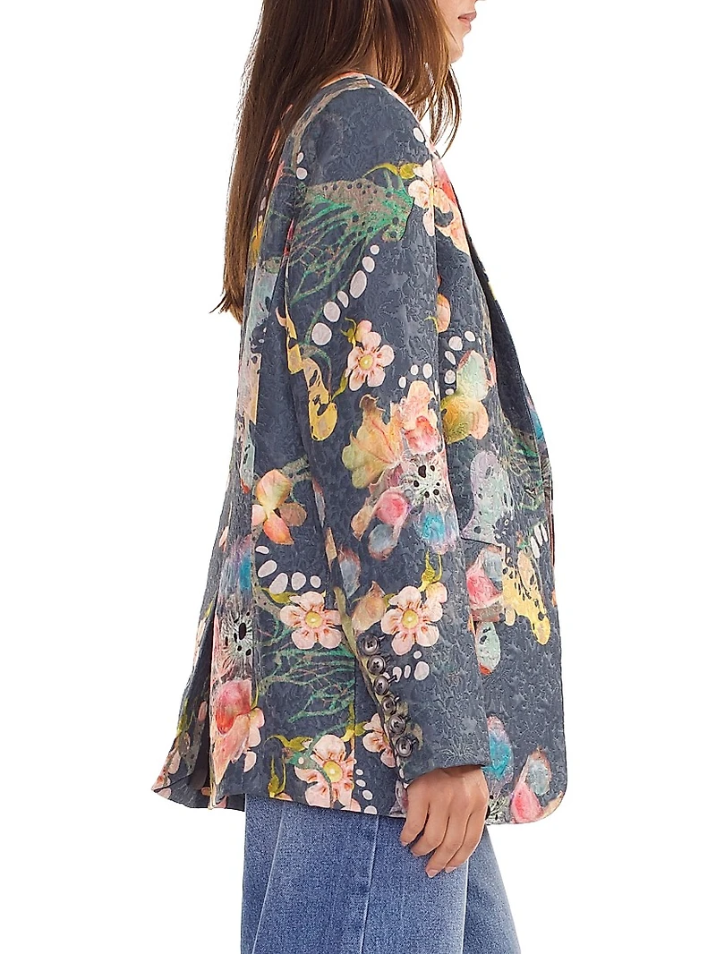 Floral Brocade Oversized Single-Breasted Blazer