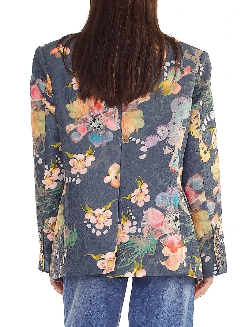 Floral Brocade Oversized Single-Breasted Blazer