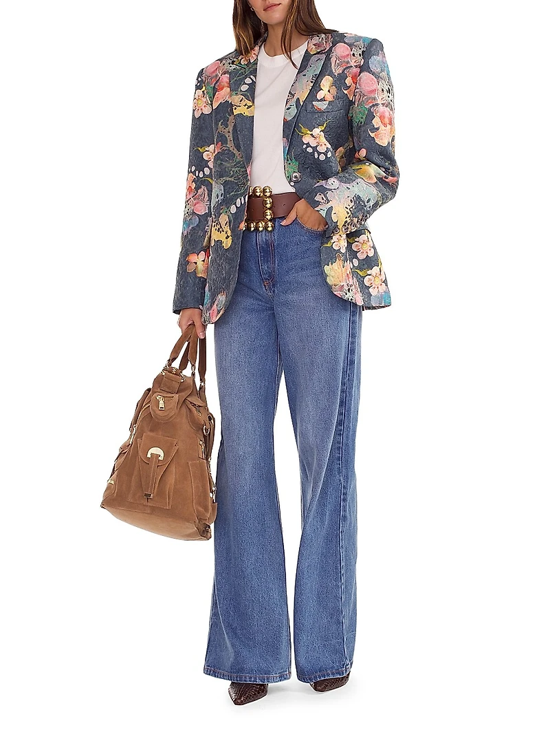 Floral Brocade Oversized Single-Breasted Blazer
