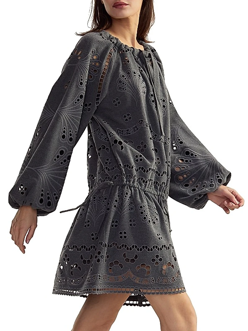 Eyelet Embroidered Drop-Waist Minidress