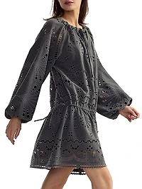 Eyelet Embroidered Drop-Waist Minidress