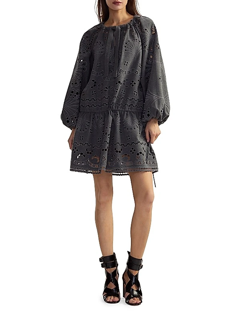 Eyelet Embroidered Drop-Waist Minidress