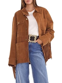 Fringe Suede Button-Front Jacket