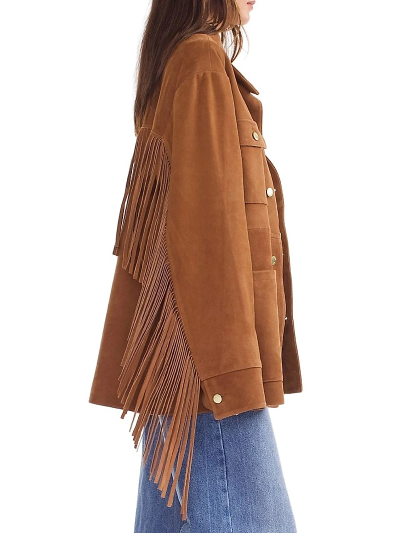 Fringe Suede Button-Front Jacket
