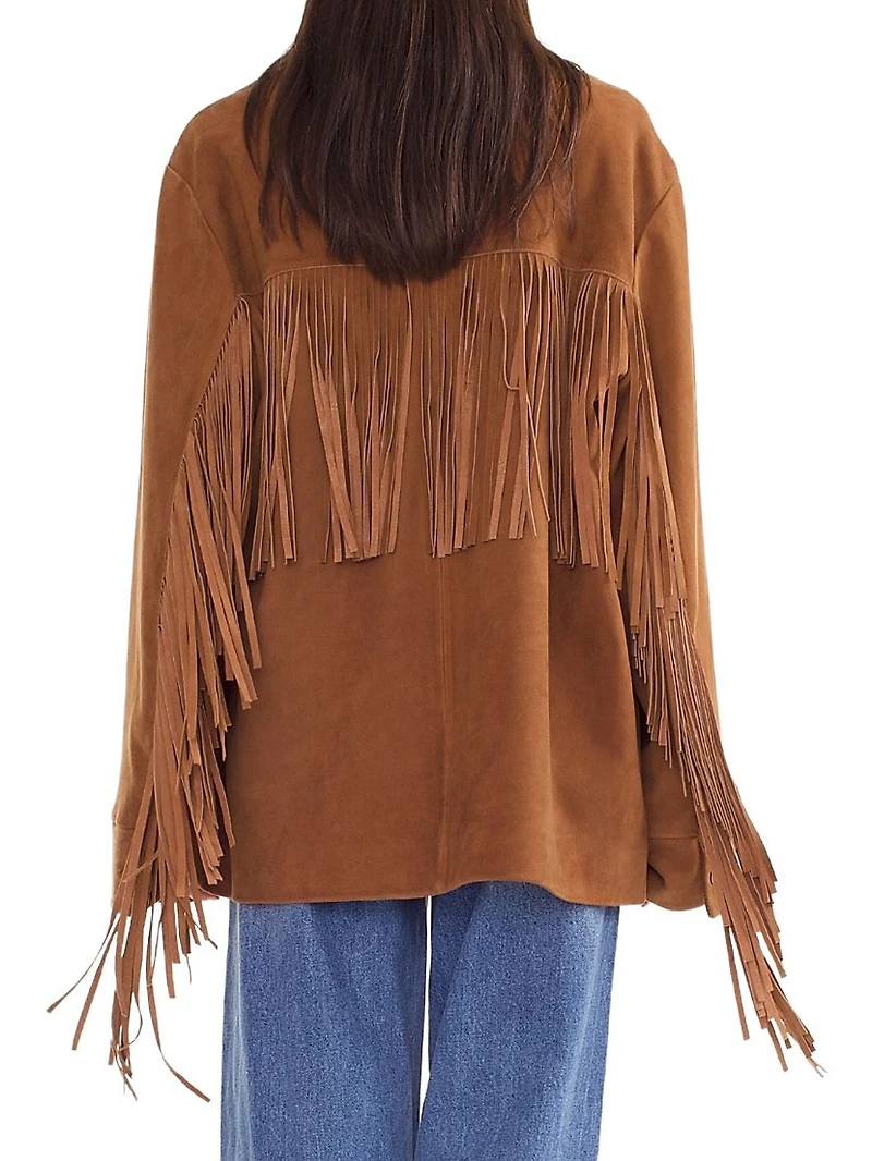 Fringe Suede Button-Front Jacket