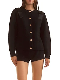 Wool Bow Crewneck Cardigan