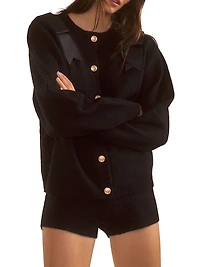 Wool Bow Crewneck Cardigan