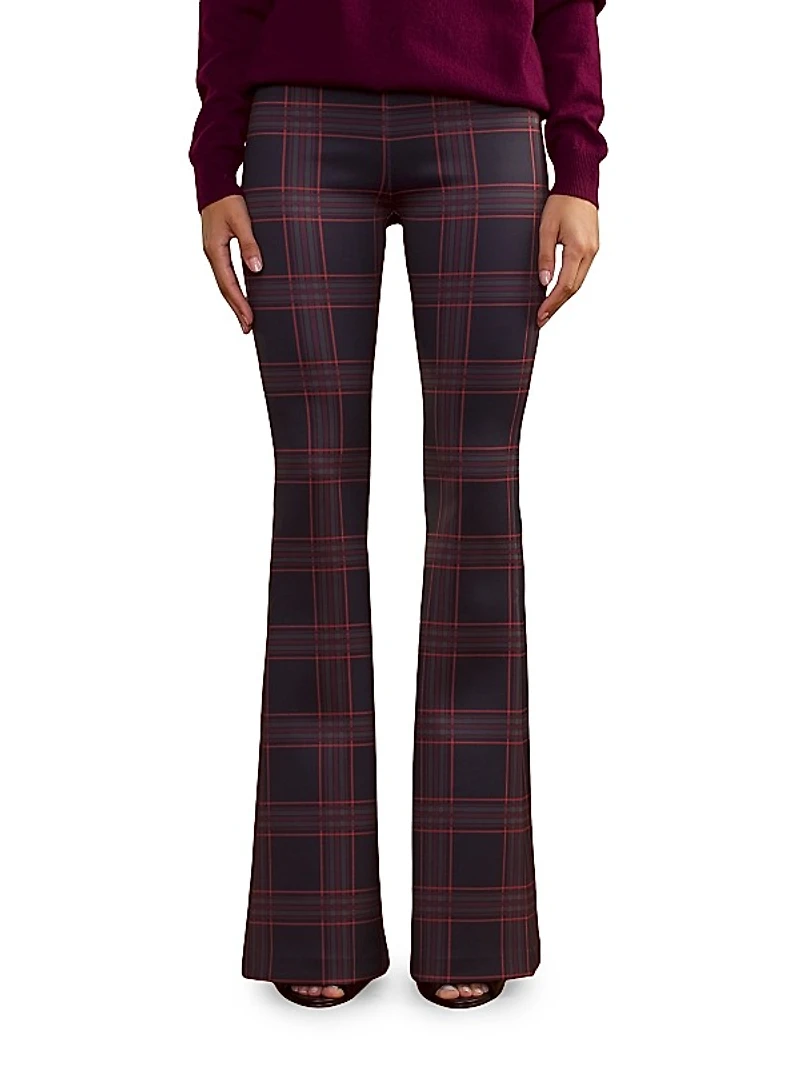 Plaid Bonded Flare Trousers