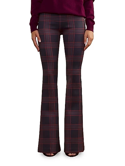 Plaid Bonded Flare Trousers