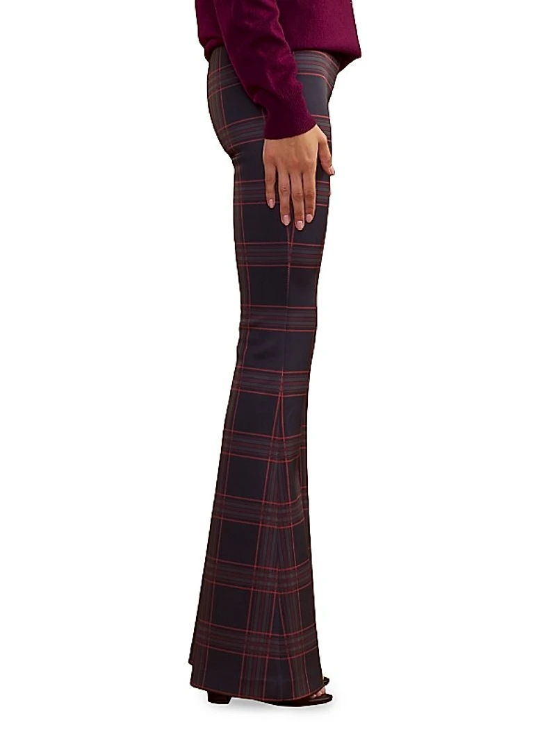 Plaid Bonded Flare Trousers