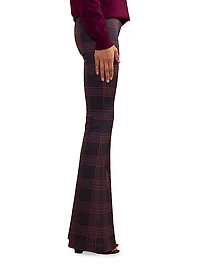 Plaid Bonded Flare Trousers