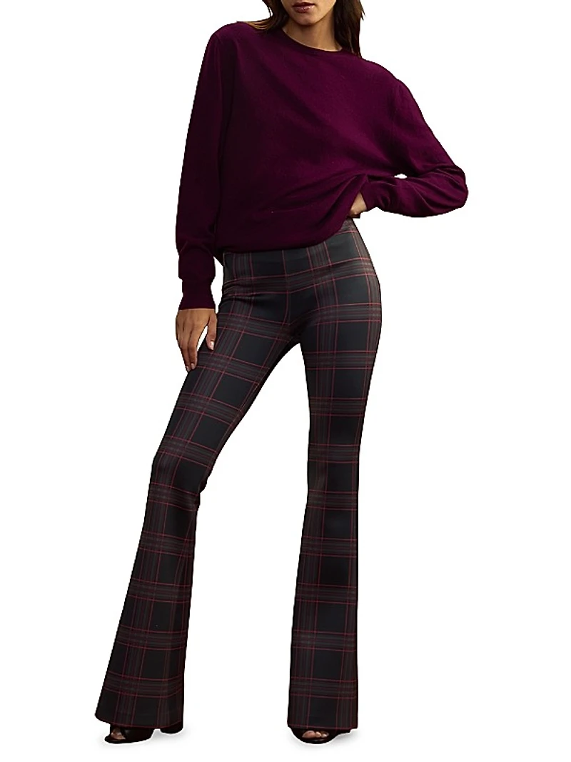 Plaid Bonded Flare Trousers