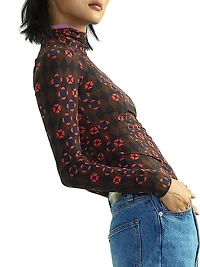 Abstract Printed Mock Turtleneck Top