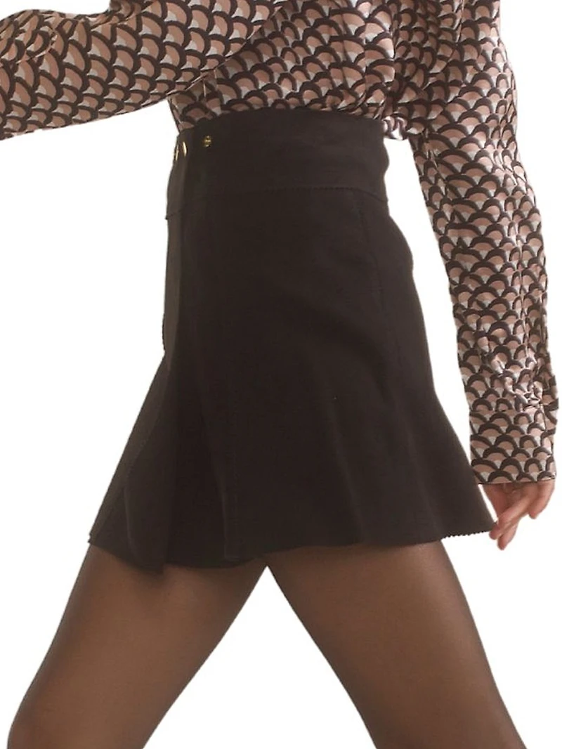 Suede A-Line Wrap-Miniskirt