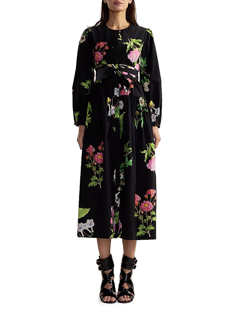 Floral Cotton Sateen Maxi Shirtdress