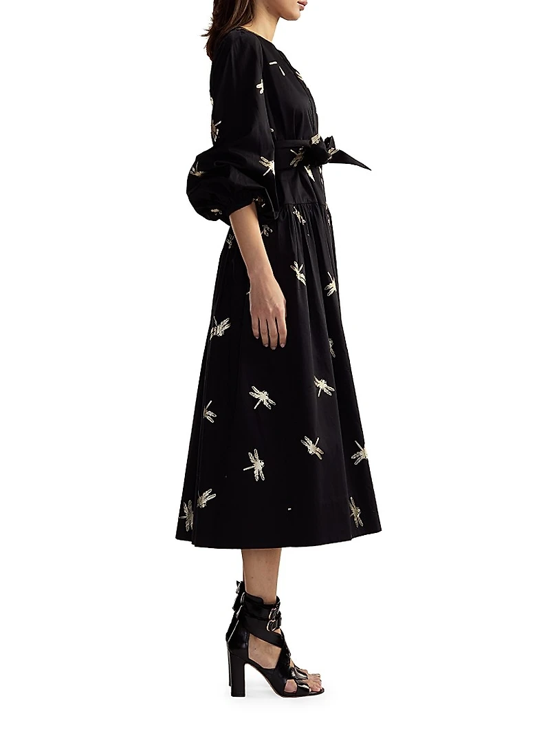 Dragonfly Cotton Sateen Maxi Shirtdress