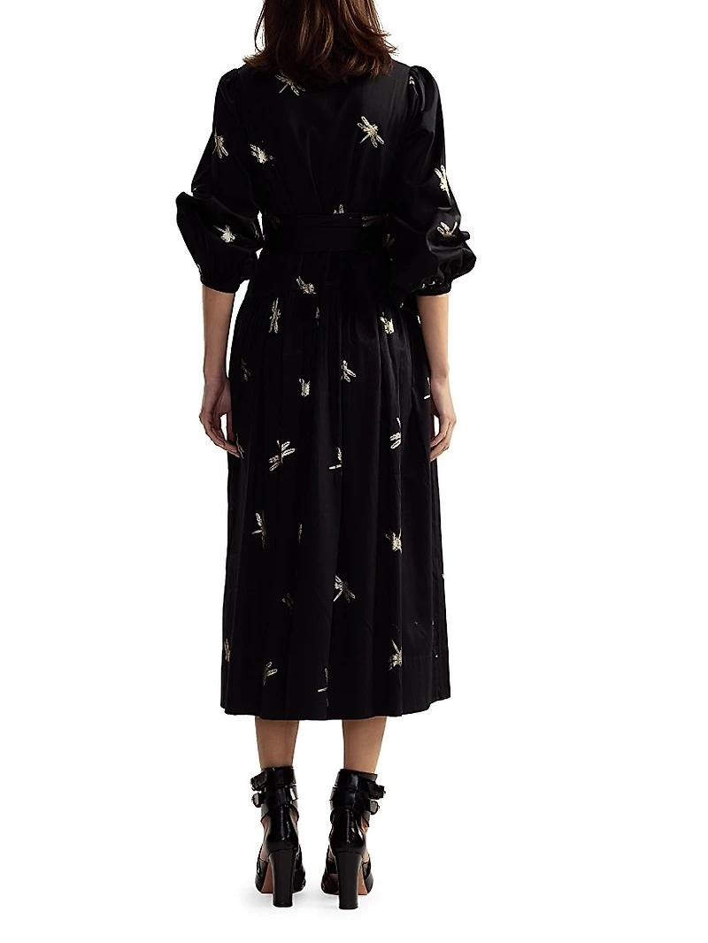 Dragonfly Cotton Sateen Maxi Shirtdress