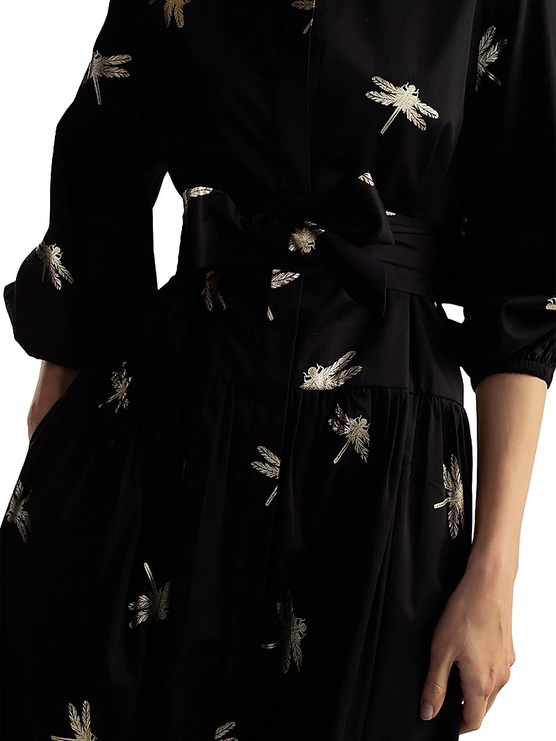 Dragonfly Cotton Sateen Maxi Shirtdress
