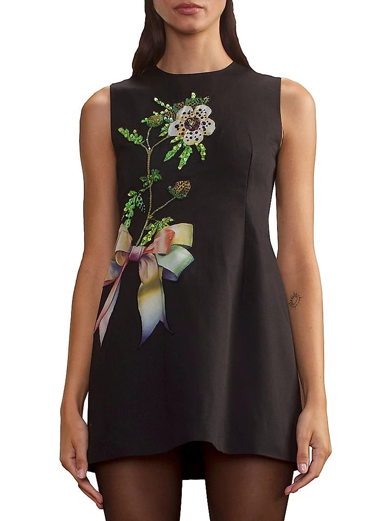 Embellished Cotton A-Line Minidress