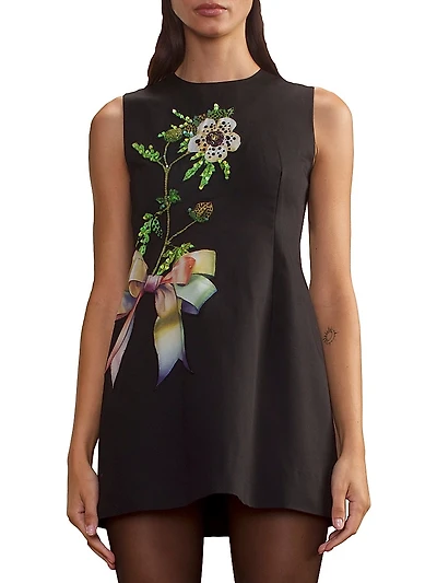 Embellished Cotton A-Line Minidress