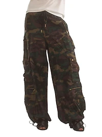 Camouflage Wide-Leg Nylon Cargo Pants