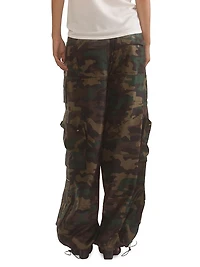 Camouflage Wide-Leg Nylon Cargo Pants