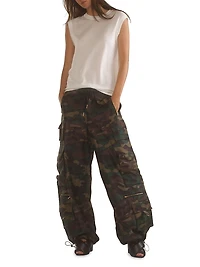 Camouflage Wide-Leg Nylon Cargo Pants