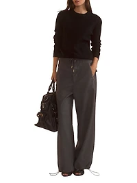 Flannel Drawstring Wide-Leg Pants