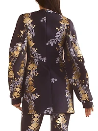 Metallic Floral Balloon-Sleeve Minidress