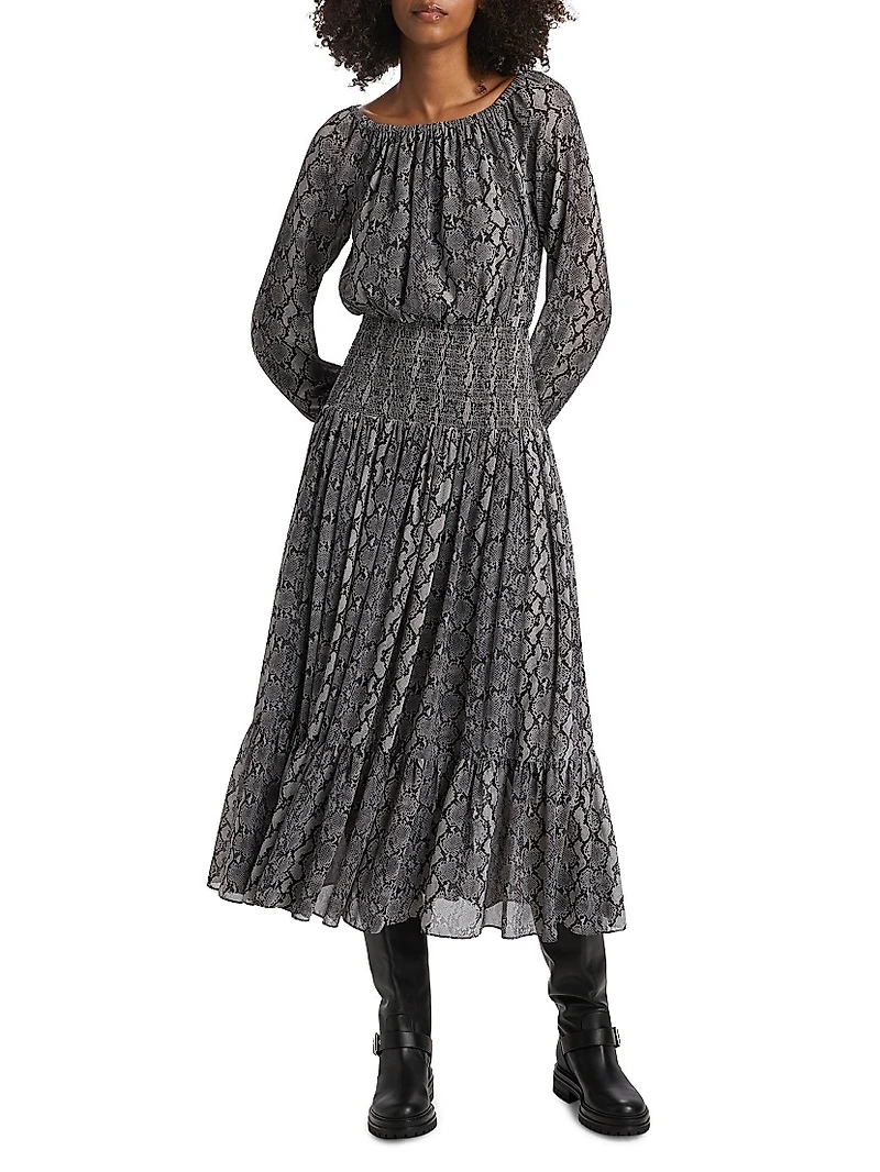 Boatneck Smocked Maxi Dress