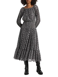 Boatneck Smocked Maxi Dress