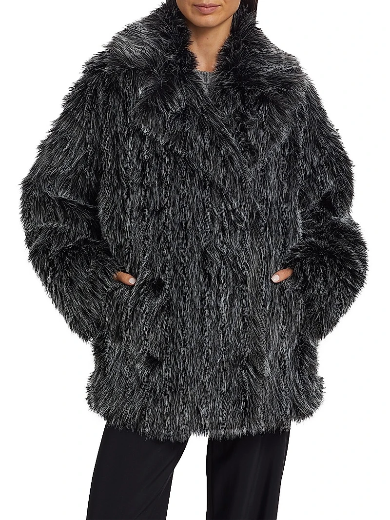 Unisex Faux-Fur Double-Breasted Peacoat