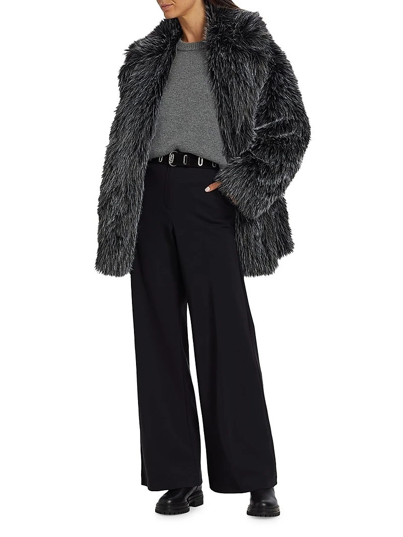 Unisex Faux-Fur Double-Breasted Peacoat