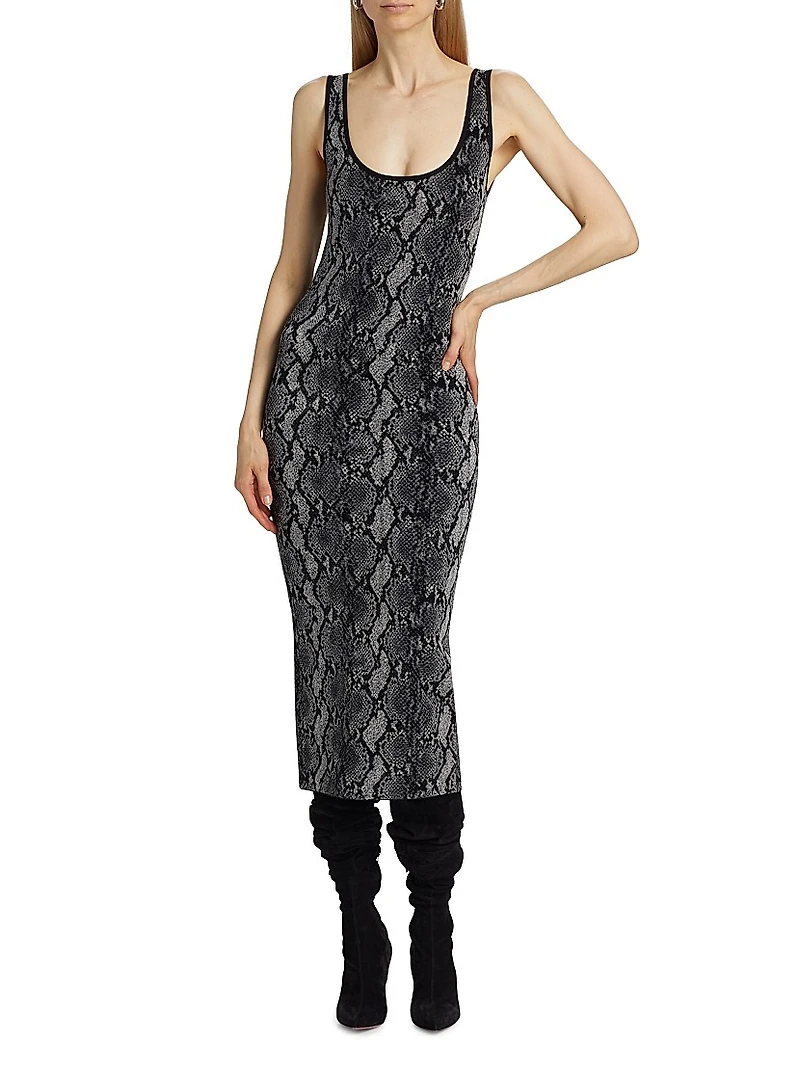 Snake Jacquard Scoopneck Midi-Dress