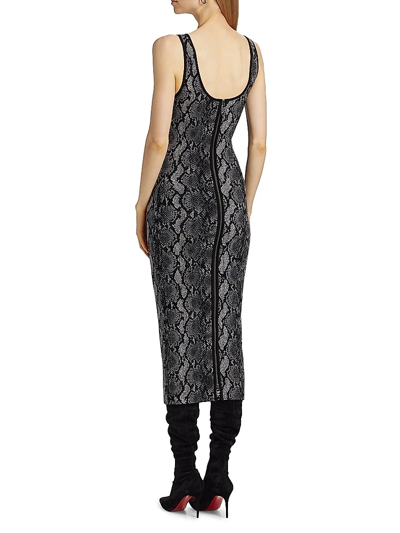 Snake Jacquard Scoopneck Midi-Dress
