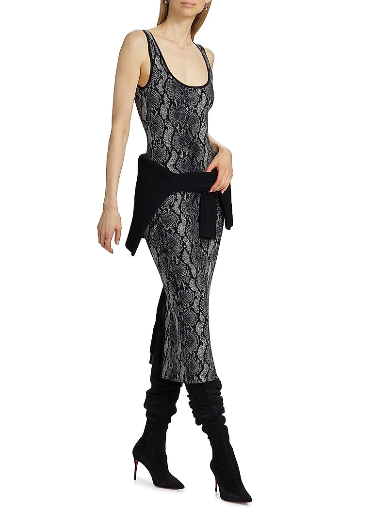 Snake Jacquard Scoopneck Midi-Dress