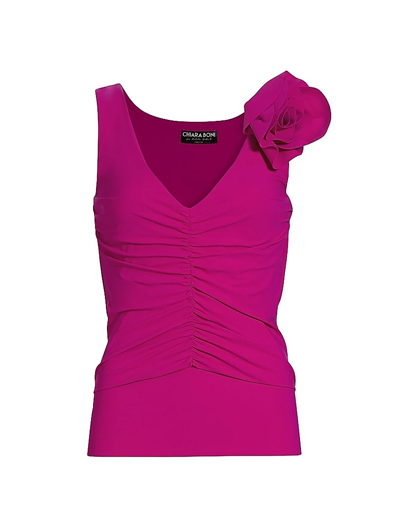 Flower V-Neck Ruched Top