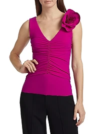 Flower V-Neck Ruched Top