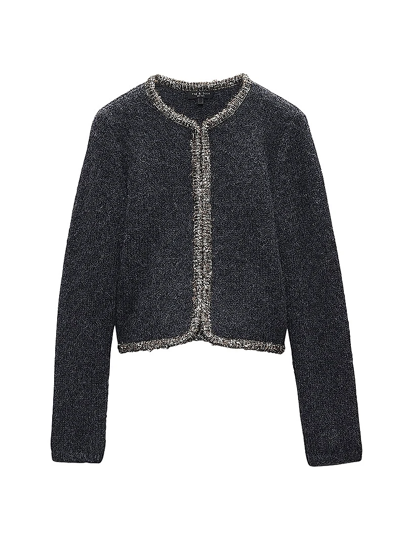 Davies Metallic-Trim Crewneck Cardigan