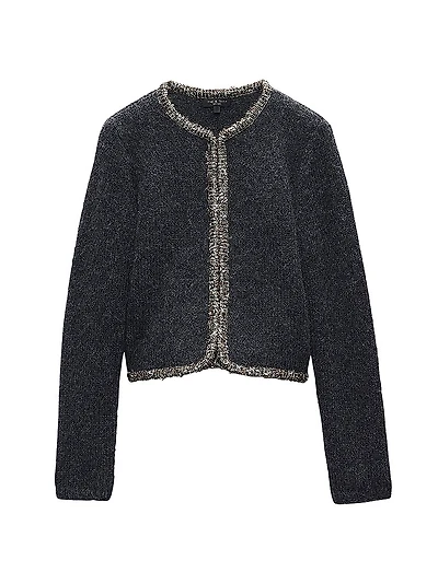 Davies Metallic-Trim Crewneck Cardigan