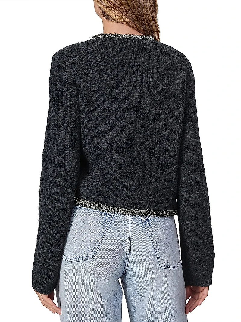 Davies Metallic-Trim Crewneck Cardigan