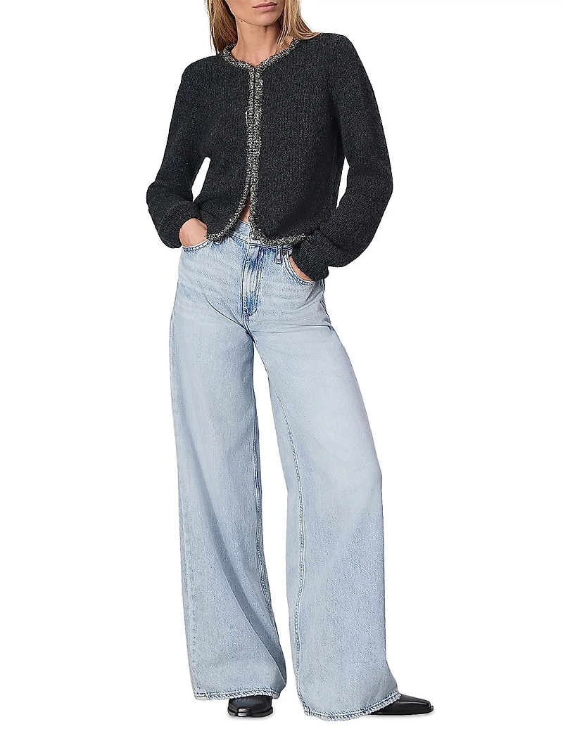 Davies Metallic-Trim Crewneck Cardigan