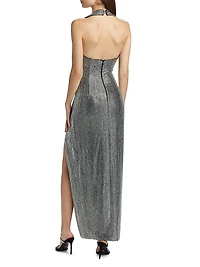 Crystal-Embellished Halterneck Gown