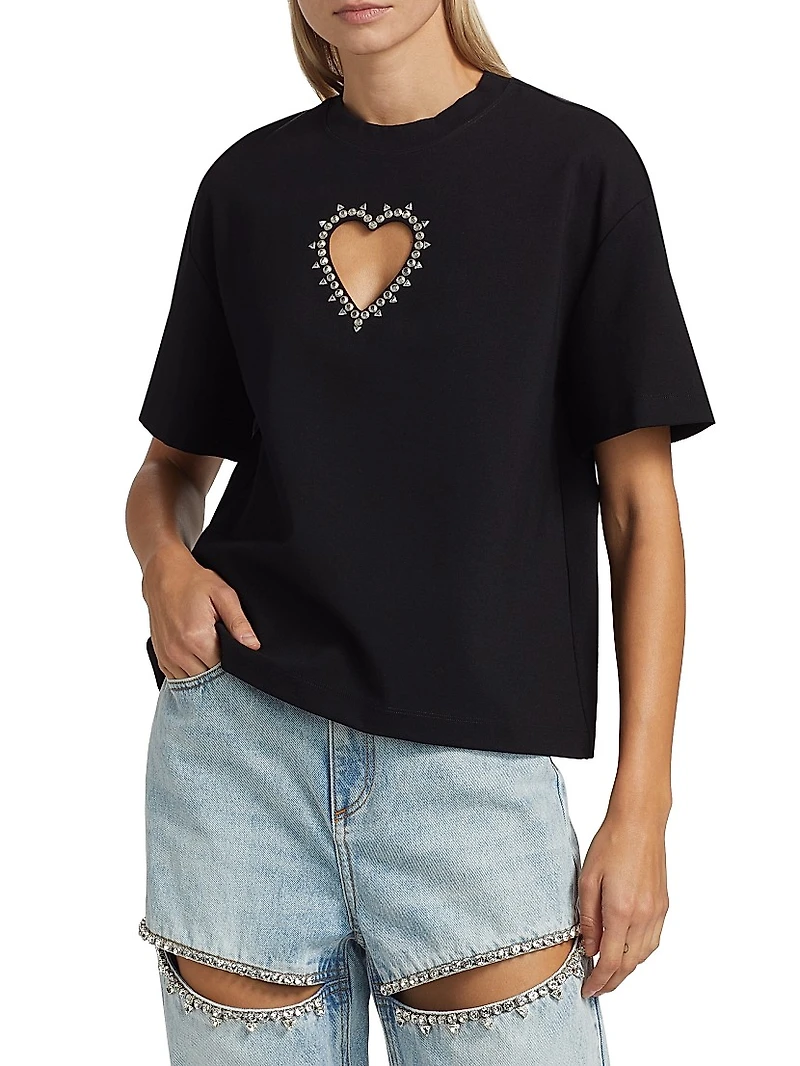 Crystal Heart Cut-Out T-Shirt